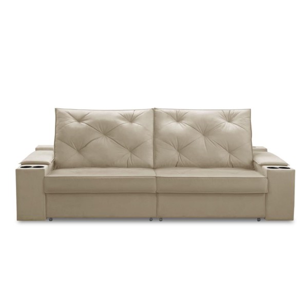 Encontraproduto.com.br - Sofá Retrátil Reclinável 3 lugares 2,00m com Porta Copos e USB Helena Suede Bege Adonai Estofados