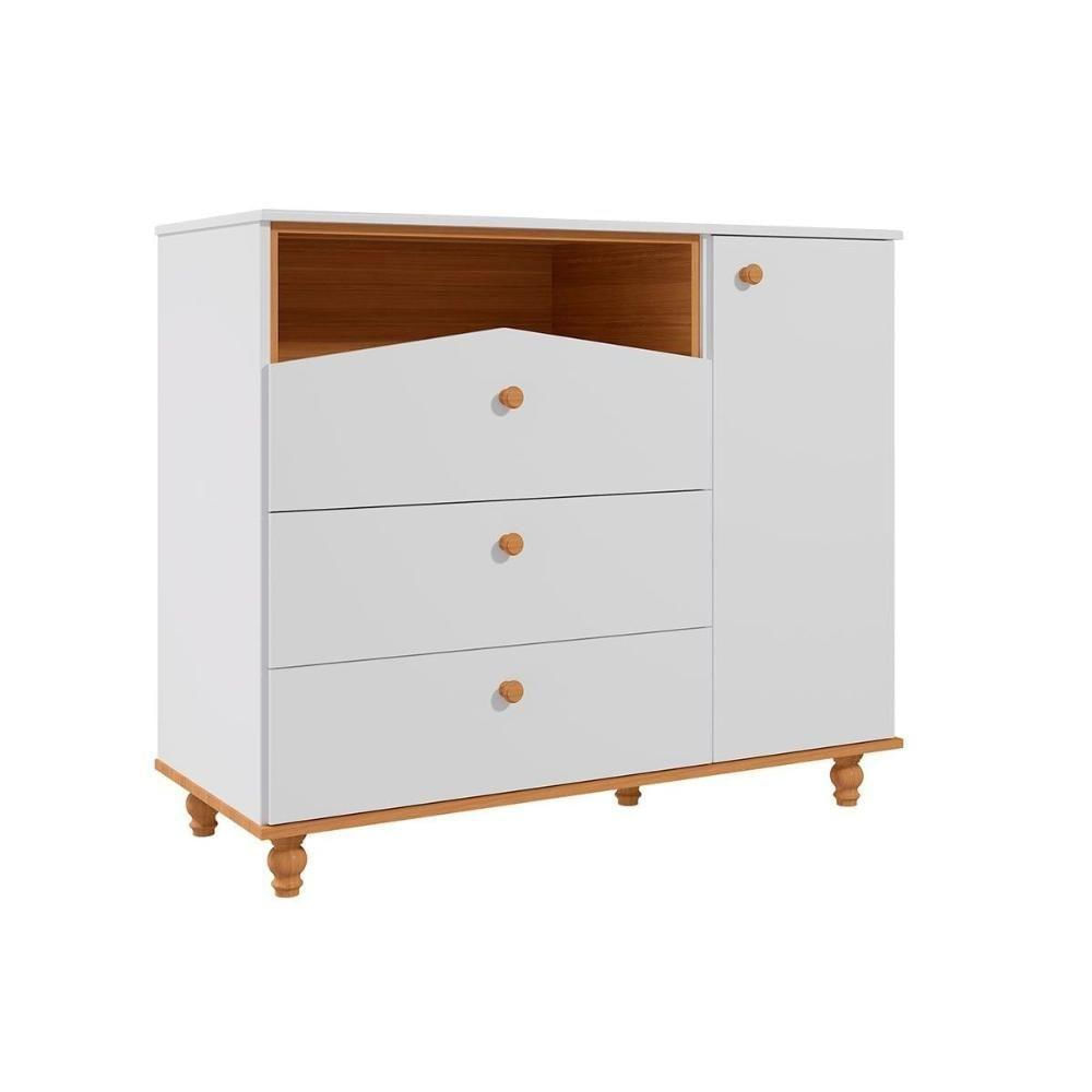 Encontraproduto.com.br - Cômoda Bebê 3 Gavetas 1 Porta Casinha Dengo Permobili