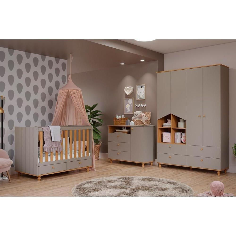 Encontraproduto.com.br - Cômoda Bebê 3 Gavetas 1 Porta Casinha Dengo Permobili