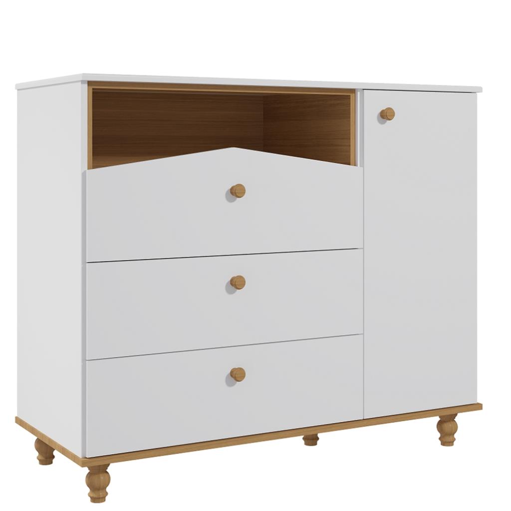 Encontraproduto.com.br - Cômoda Bebê 3 Gavetas 1 Porta Casinha Dengo Permobili