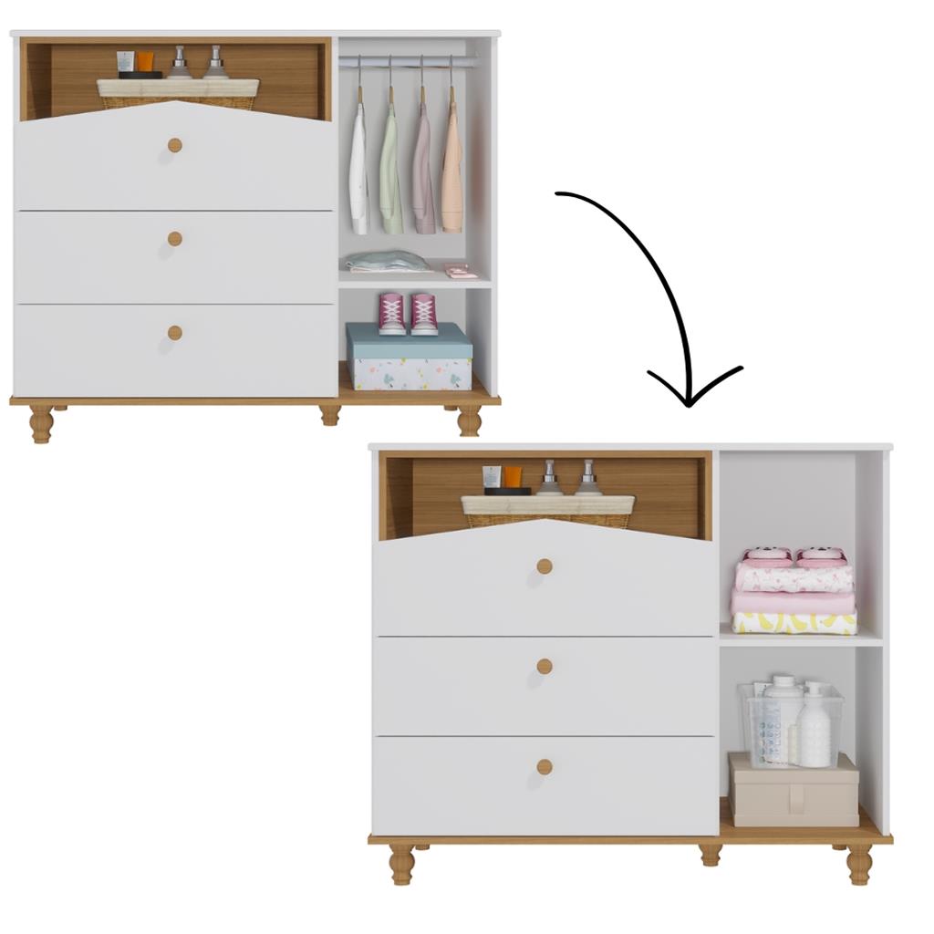 Encontraproduto.com.br - Cômoda Bebê 3 Gavetas 1 Porta Casinha Dengo Permobili