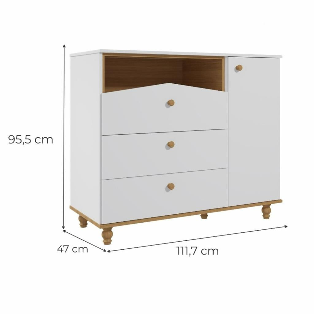 Encontraproduto.com.br - Cômoda Bebê 3 Gavetas 1 Porta Casinha Dengo Permobili