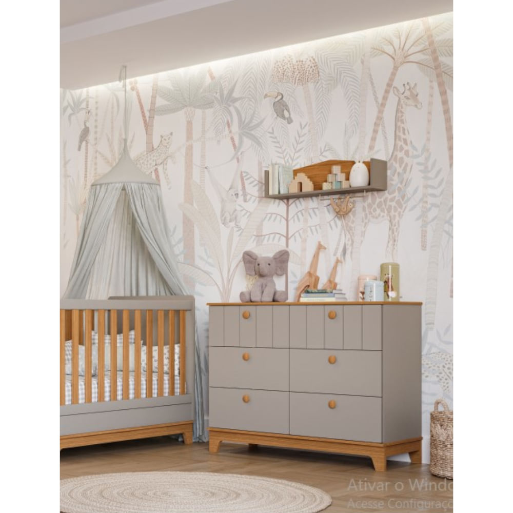 Encontraproduto.com.br - Cômoda Permobili Biscoito com 6 gavetas e Trocador - Fendi/Nature