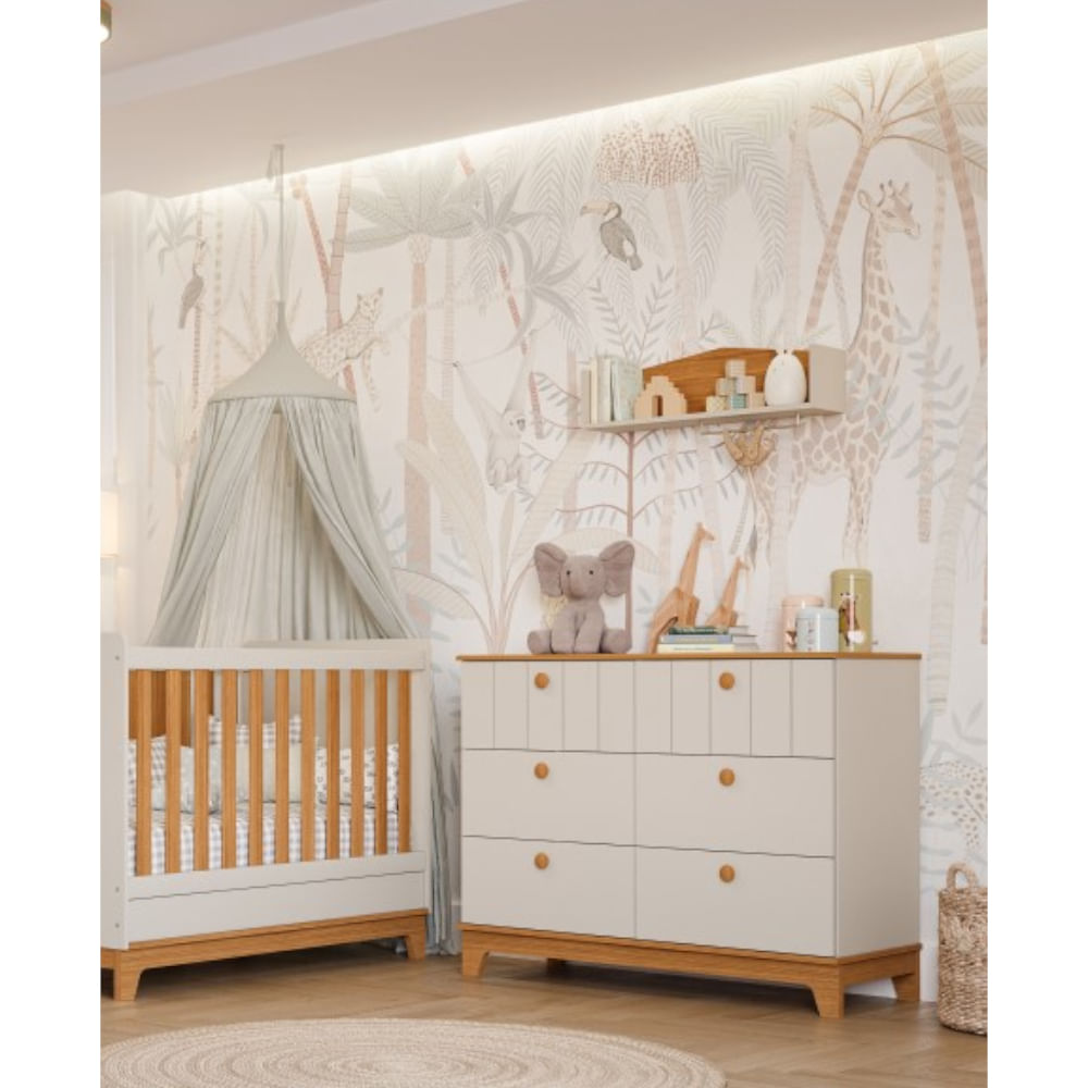Encontraproduto.com.br - Cômoda Permobili Biscoito com 6 gavetas e Trocador - Off White/Nature
