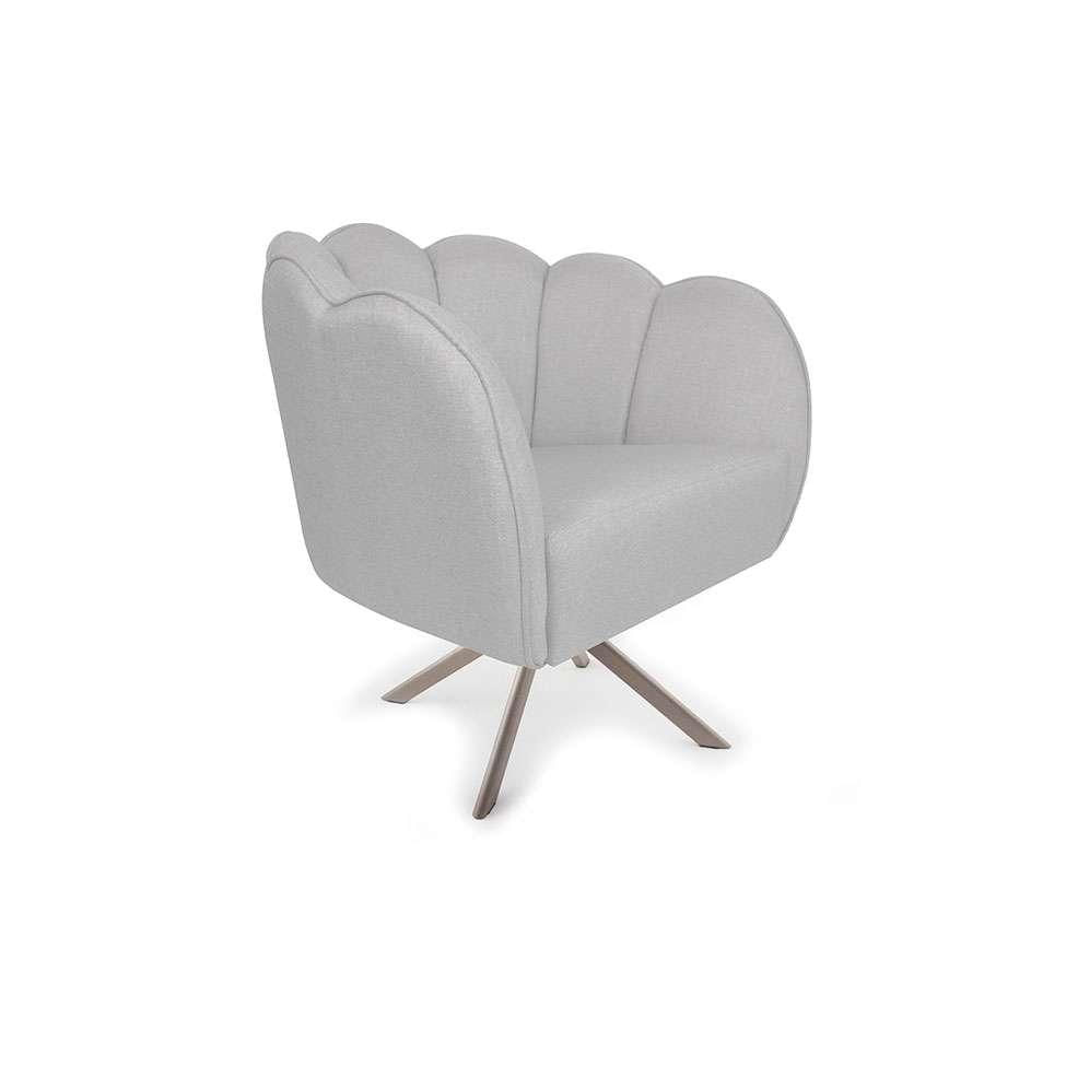 Poltrona Ariel Giratória Linho Creme e Champagne