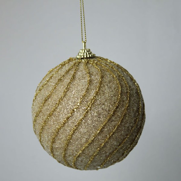Encontraproduto.com.br - Bola Natalina Trabalhada Branco e Dourada 8cm - Caixa com 3 | Enfeite Natalino Formosinha