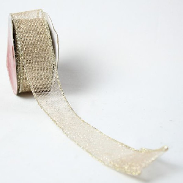 Encontraproduto.com.br - Fita para Decoração de Natal Telada Dourada com Brilhos 3,8cm X 9,14m | Formosinh