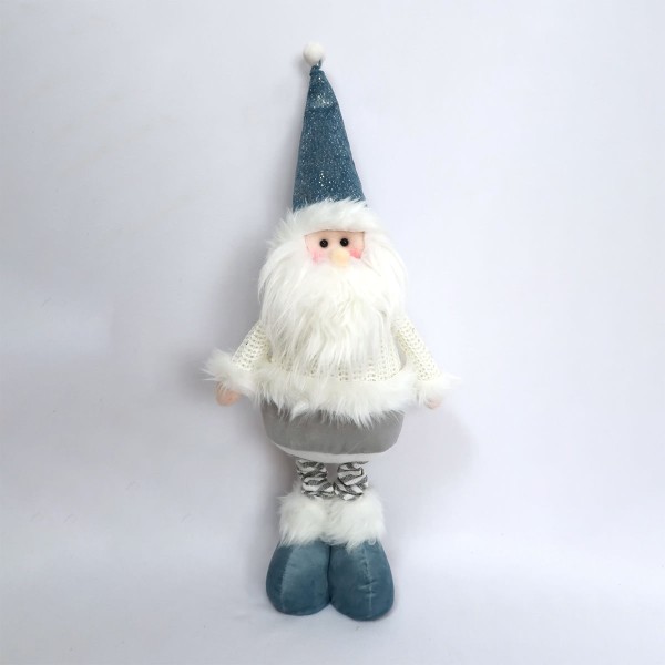 Encontraproduto.com.br - Papai Noel de Pelúcia com Perna Ajustável 40cm Azul e Branco | Natal Formosinha