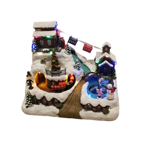 Encontraproduto.com.br - Vila Natalina Em Resina Com Leds 30cm