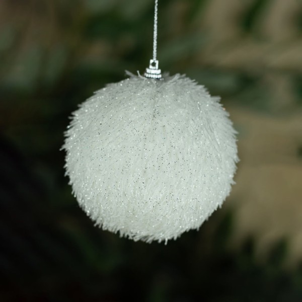 Encontraproduto.com.br - Caixa com 3 Bolas Natalinas Branca Pelúcia 10cm | Natal Formosinha