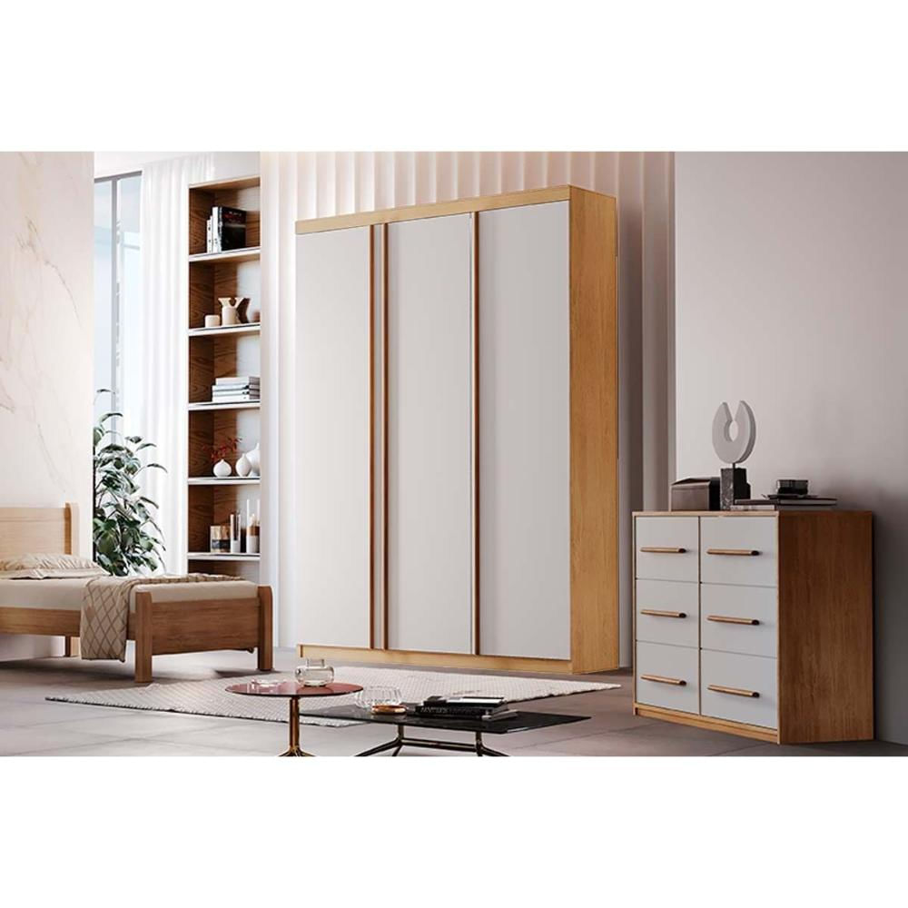 Guarda Roupa 3 Portas Chicago e 2 Gavetas Naturale/Off White - Rufato