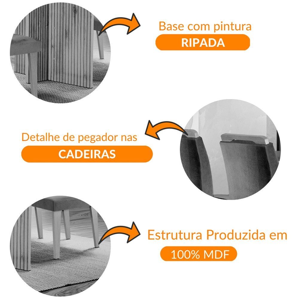 Sala De Jantar Mesa Olímpia 120cm Mdf Vidro Canto Copo Com 4 Cadeiras Creme, Off White E Imbuia