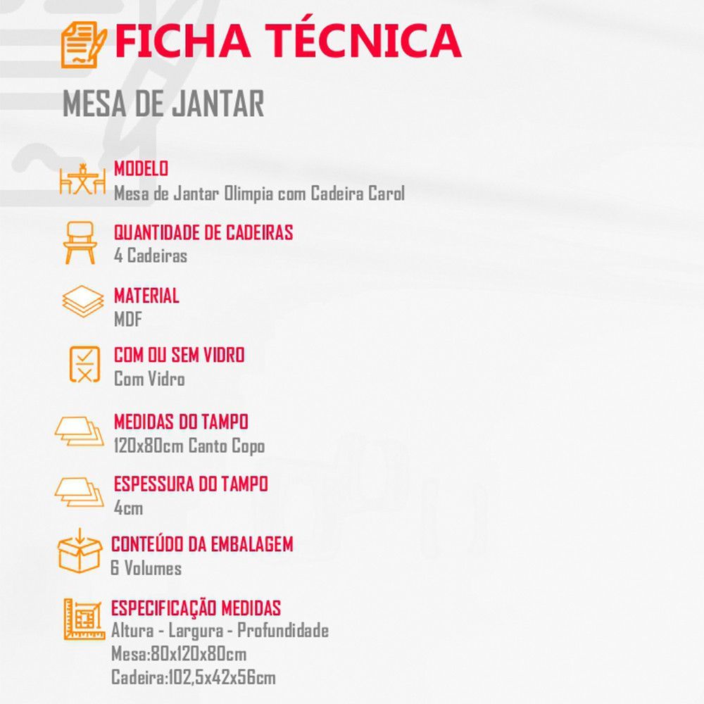Encontraproduto.com.br - Sala De Jantar Mesa Olímpia 120cm Mdf Vidro Canto Copo Com 4 Cadeiras Creme, Off White E Imbuia