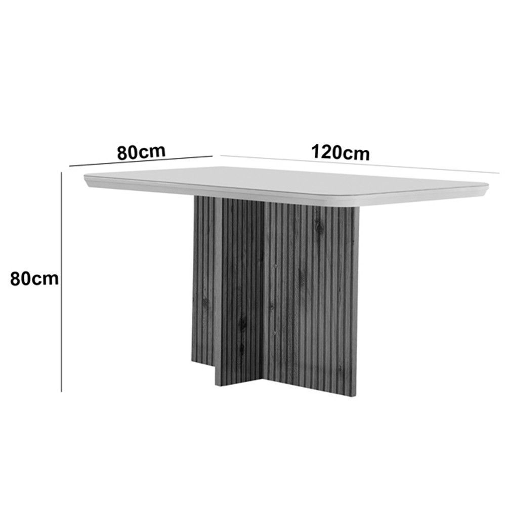 Encontraproduto.com.br - Sala De Jantar Mesa Olímpia 120cm Mdf Vidro Canto Copo Com 4 Cadeiras Creme, Off White E Imbuia