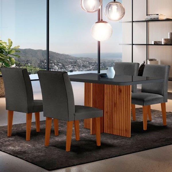 Encontraproduto.com.br - Mesa Olimpia 120 Mdf Vidro Canto Copo 4 Cadeiras Grecia