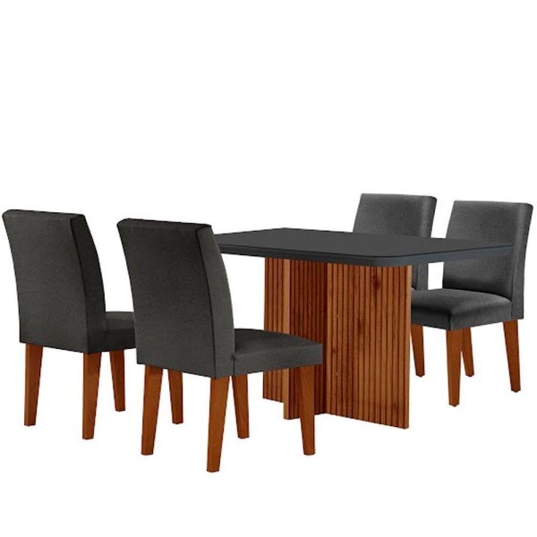Encontraproduto.com.br - Mesa Olimpia 120 Mdf Vidro Canto Copo 4 Cadeiras Grecia