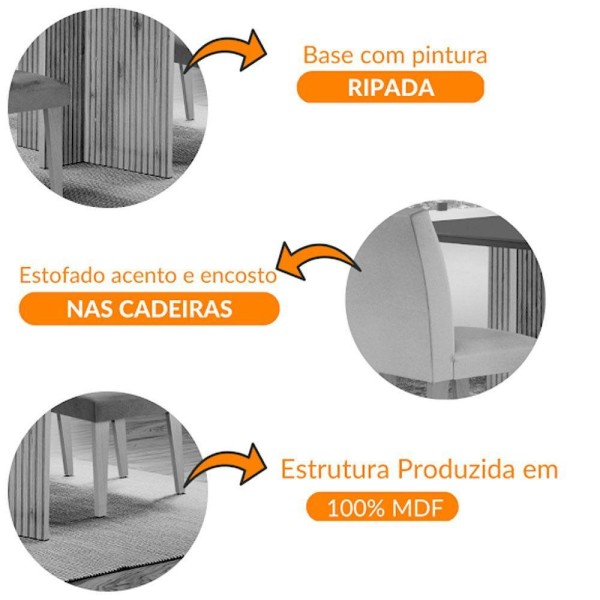Encontraproduto.com.br - Mesa Olimpia 120 Mdf Vidro Canto Copo 4 Cadeiras Grecia