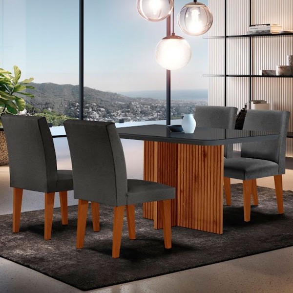 Encontraproduto.com.br - Mesa Olimpia 120 Mdf Vidro Canto Copo 4 Cadeiras Grecia