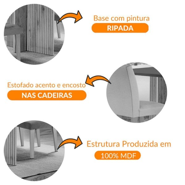 Encontraproduto.com.br - Mesa Olimpia 120 Mdf Canto Copo Com 4 Cadeiras Grecia