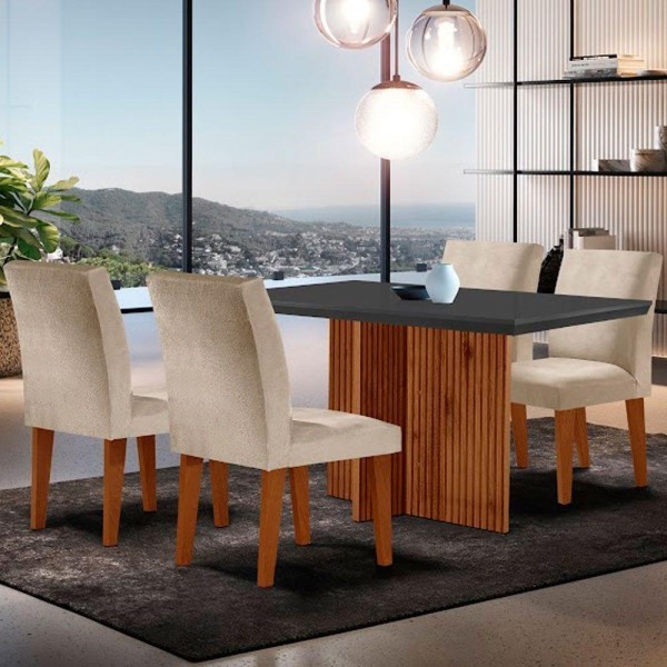 Mesa Olimpia 120 Mdf Canto Copo Com 4 Cadeiras Grecia