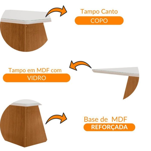 Encontraproduto.com.br - Mesa Sala De Jantar Aida 180cm Em Mdf E Vidro Com Canto Copo Off White/ Imbuia/ Serig. Off