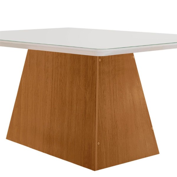 Encontraproduto.com.br - Mesa Sala De Jantar Aida 180cm Em Mdf E Vidro Com Canto Copo Off White/ Imbuia/ Serig. Off