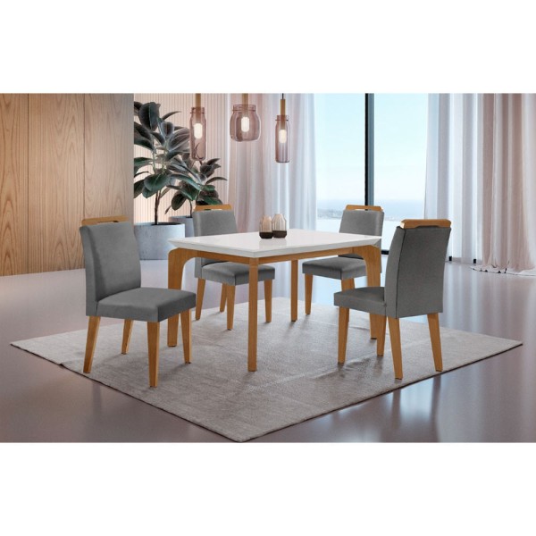 Encontraproduto.com.br - Conjunto Mesa Liz 120cm Com 4 Cadeiras Athenas Moderna Lin.grafite/off White/imbuia