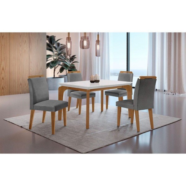 Conjunto Mesa Liz 120cm Com 4 Cadeiras Athenas Moderna Lin.grafite/off White/imbuia