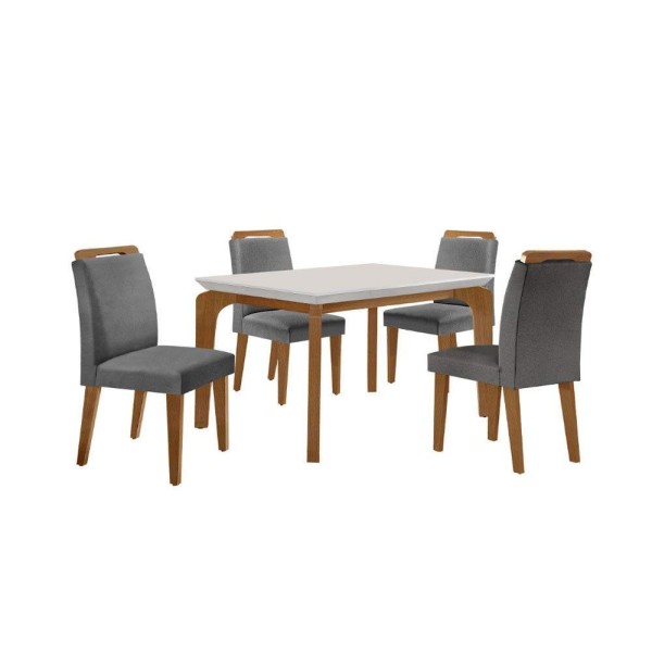 Encontraproduto.com.br - Conjunto Mesa Liz 120cm Com 4 Cadeiras Athenas Moderna Lin.grafite/off White/imbuia
