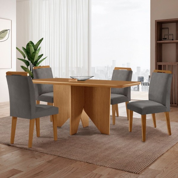 Mesa Evora 120 Mdf Com 4 Cadeiras Athenas Veludo Grafite-naturalle-naturalle