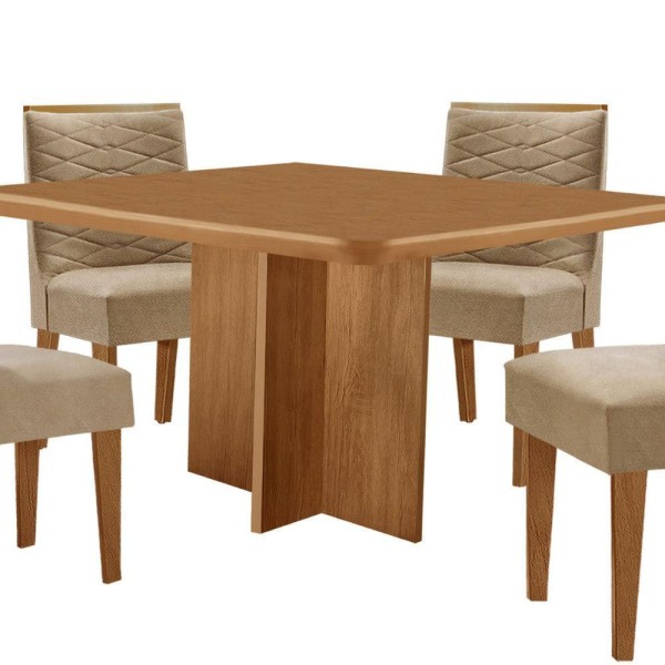 Encontraproduto.com.br - Mesa Olimpia 90 Mdf Canto Copo E Com 4 Cadeiras Safira Turim 07/naturalle/naturalle