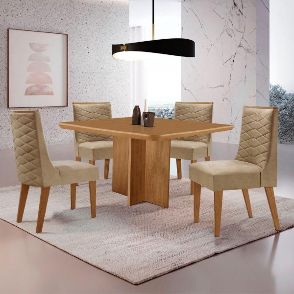 Encontraproduto.com.br - Mesa Olimpia 90 Mdf Canto Copo E Com 4 Cadeiras Safira Turim 07/naturalle/naturalle