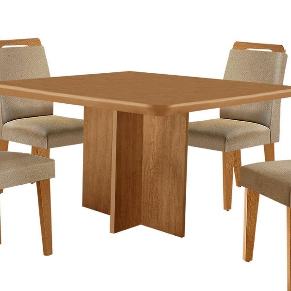 Encontraproduto.com.br - Mesa Olimpia 90 Mdf Canto Copo E Com 4 Cadeiras Athenas Turim 07/naturalle/naturalle