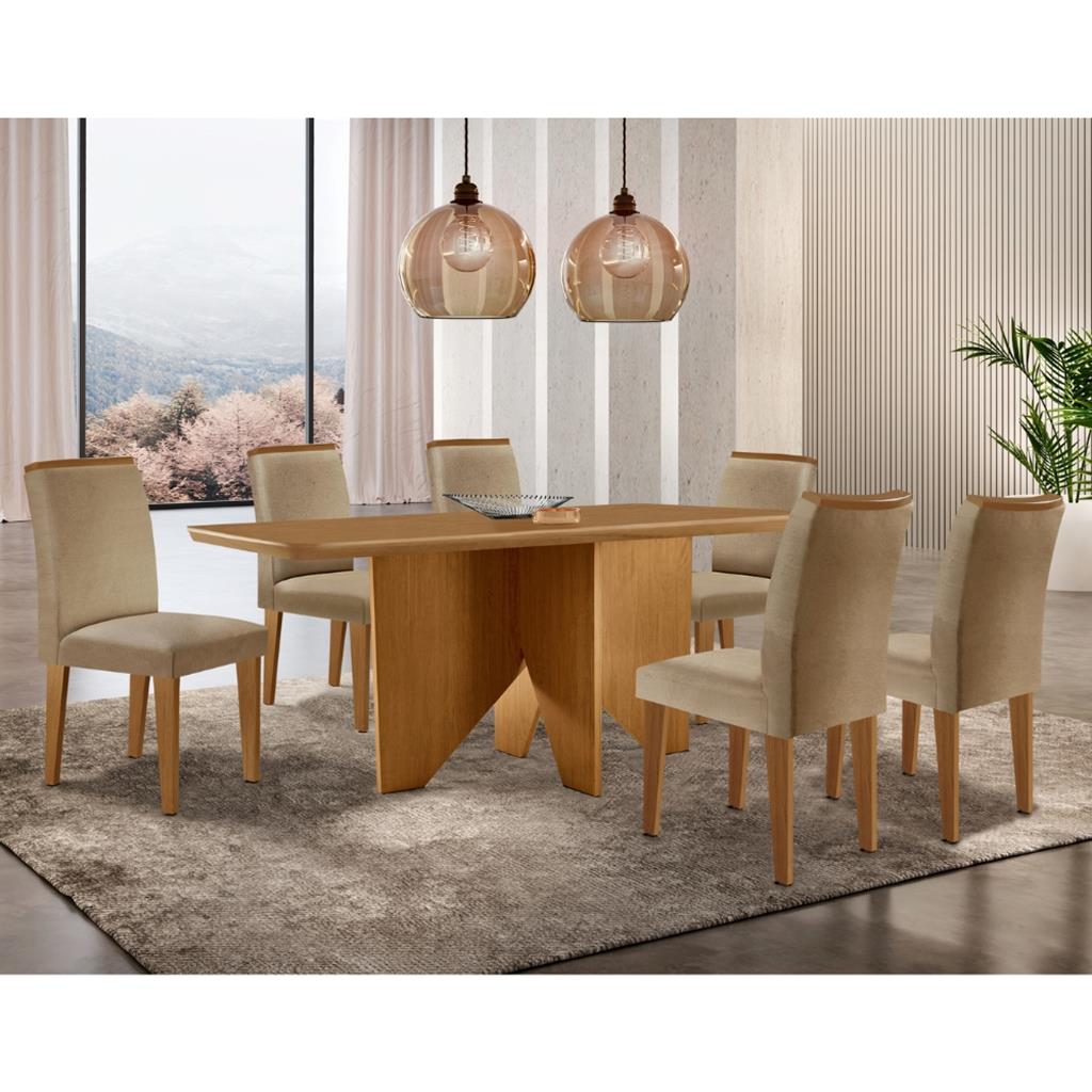 Conjunto Sala de Jantar Mesa Nevada e 6 cadeiras Lunara Rufato