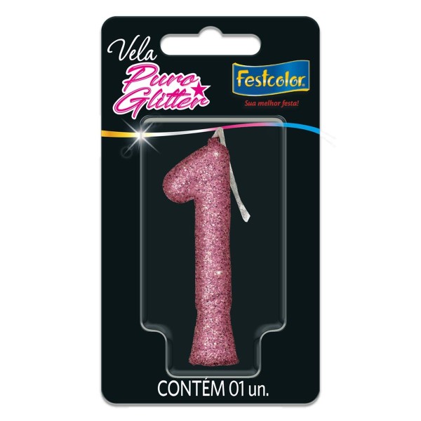 Vela Puro Glitter Nº1 Festcolor Rosa (MP)