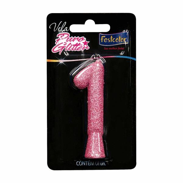 Encontraproduto.com.br - Vela Puro Glitter Nº1 Festcolor Rosa (MP)