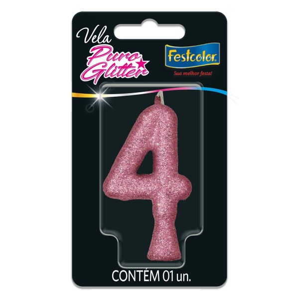 Vela Puro Glitter Nº4 Festcolor Rosa (MP)