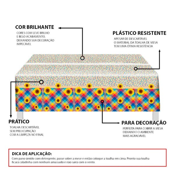 Encontraproduto.com.br - Enfeite Festa Junina Tolha de Mesa Impermeável Plástica Xadrez com Girassol -