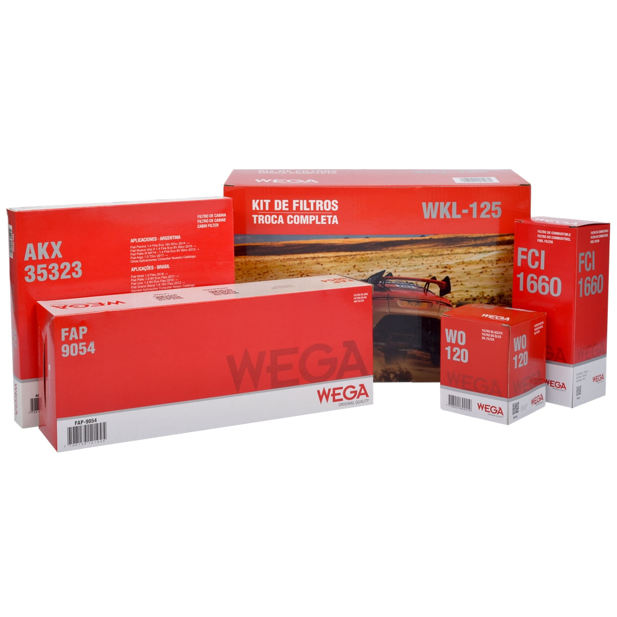 Encontraproduto.com.br - Kit de Filtros Wega  Fiat Grand Siena Novo Uno Fiorino - motores 1.0 e 1.4 8v Flex 2014 Até 2022