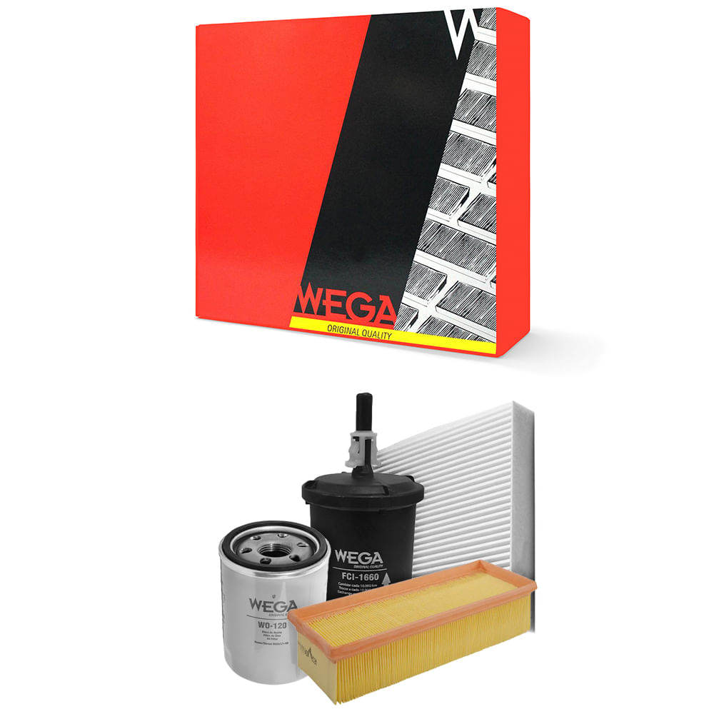 Encontraproduto.com.br - Kit de Filtros Wega  Fiat Grand Siena Novo Uno Fiorino - motores 1.0 e 1.4 8v Flex 2014 Até 2022