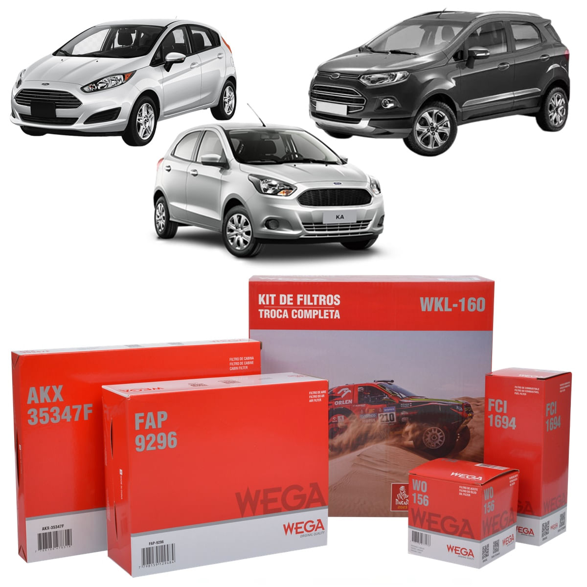 Encontraproduto.com.br - Kit de Filtros Wega  Ford Ecosport 1.6 16v Sigma Ka 1.5 16v e 1.0 12v New Fiesta 1.5 16v e 1.6 16v Sigma2015 Até 2018