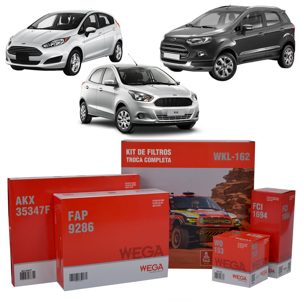 Encontraproduto.com.br - Kit de Filtros Wega  Ford Ecosport 1.6 Sigma Ka 1.5 16v e 1.0 12v New Fiesta 1.5 Sigma2012 Até 2018