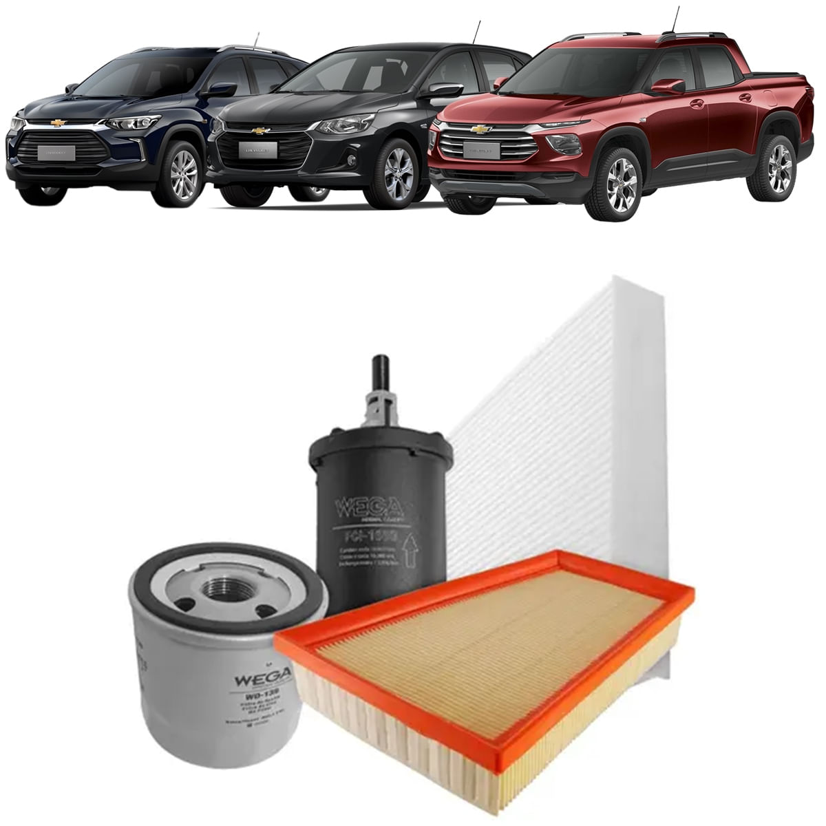 Encontraproduto.com.br - Kit de Filtros Wega  Chevrolet Onix Plus|Montana|Tracker - Motores 3 cilindros