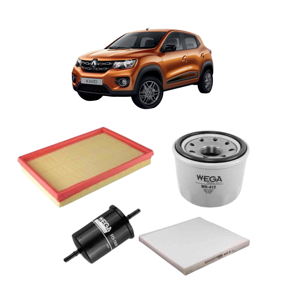Encontraproduto.com.br - Kit de Filtros Wega  Renault Kwid 1.0 12v 3c 2017 Até 2024