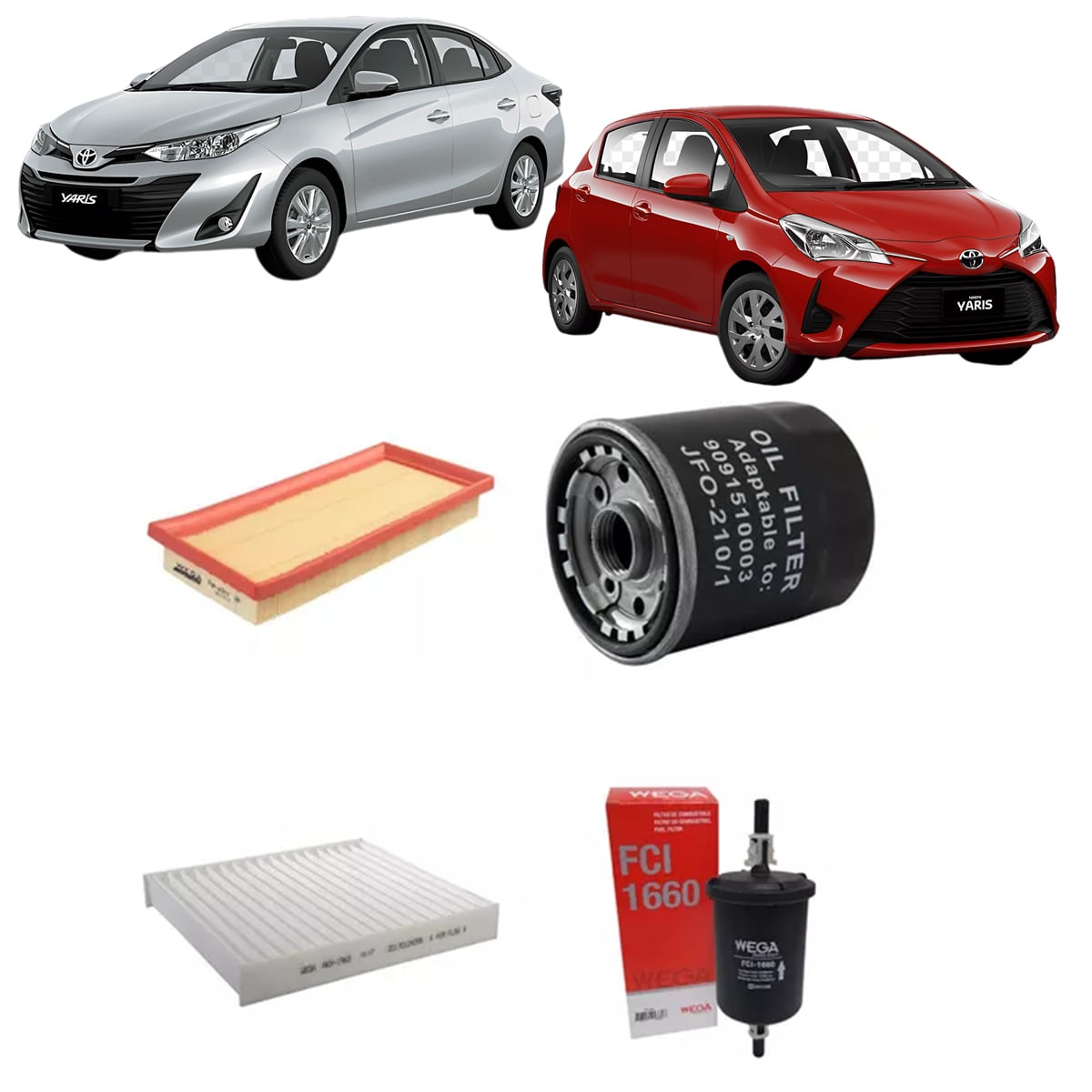 Encontraproduto.com.br - Kit de Filtros Wega  Toyota Yaris 1.3 e 1.5 16v Flex 2018 Até 2024