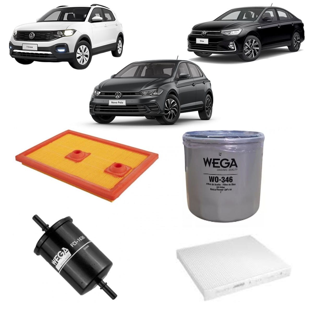 Encontraproduto.com.br - Kit de Filtros Wega  Volkswagen Polo Virtus T-Cross 1.4 16v 2020 em diante