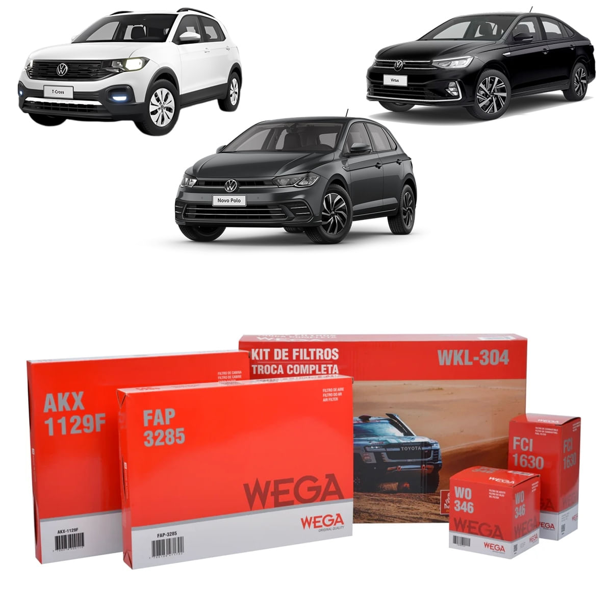 Encontraproduto.com.br - Kit de Filtros Wega  Volkswagen Polo Virtus T-Cross 1.4 16v 2020 em diante