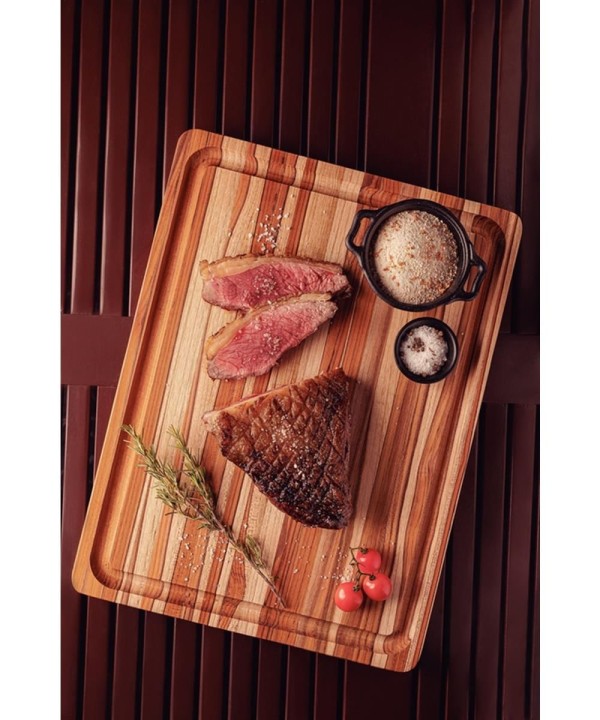 Encontraproduto.com.br - Tábua Tramontina Madeira Teca Fsc C/ Canaleta Churrasco 40cm Cor Marrom Lisa