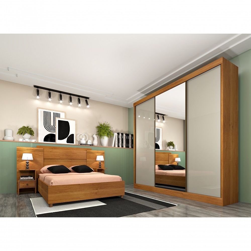 Encontraproduto.com.br - Guarda Roupa Dacar Casal 3 Portas Correr 1 Com Espelho Tcil Cor:Cinamomo