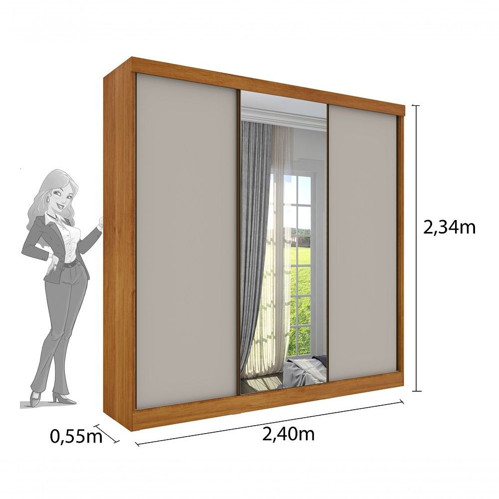 Encontraproduto.com.br - Guarda Roupa Dacar Casal 3 Portas Correr 1 Com Espelho Tcil Cor:Cinamomo